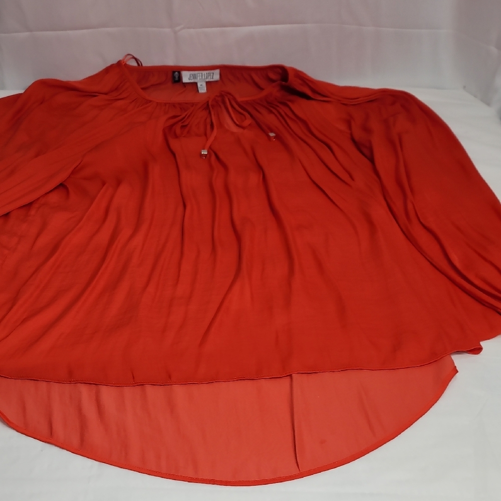 Jennifer Lopez Orange 3/4 Sleeve Tie Front Blouse - Picture 4 of 8